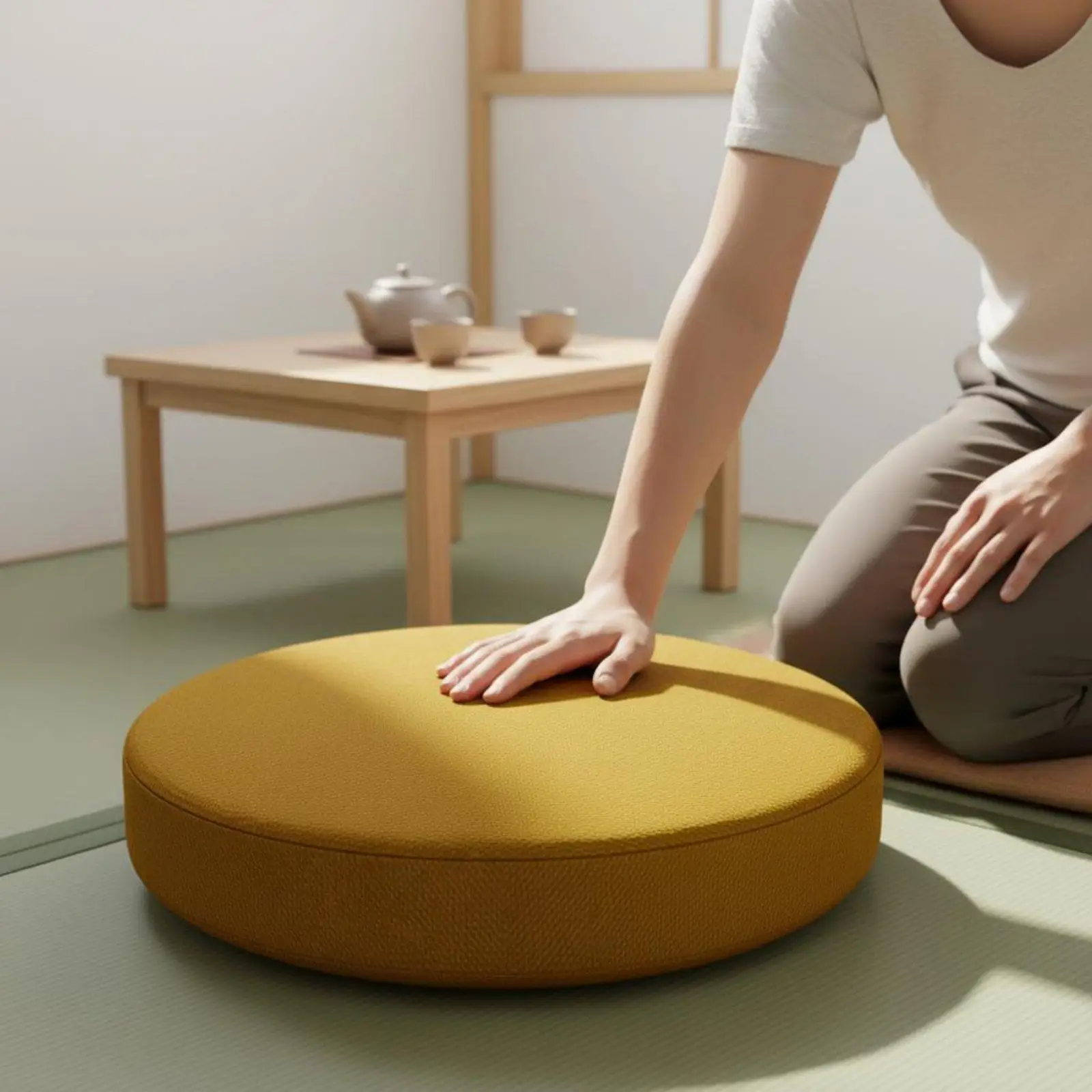 Versatile Meditation Seat Cushion with Linen Sponge Construction and Grip Base for Yoga Tea Area or Window Nook