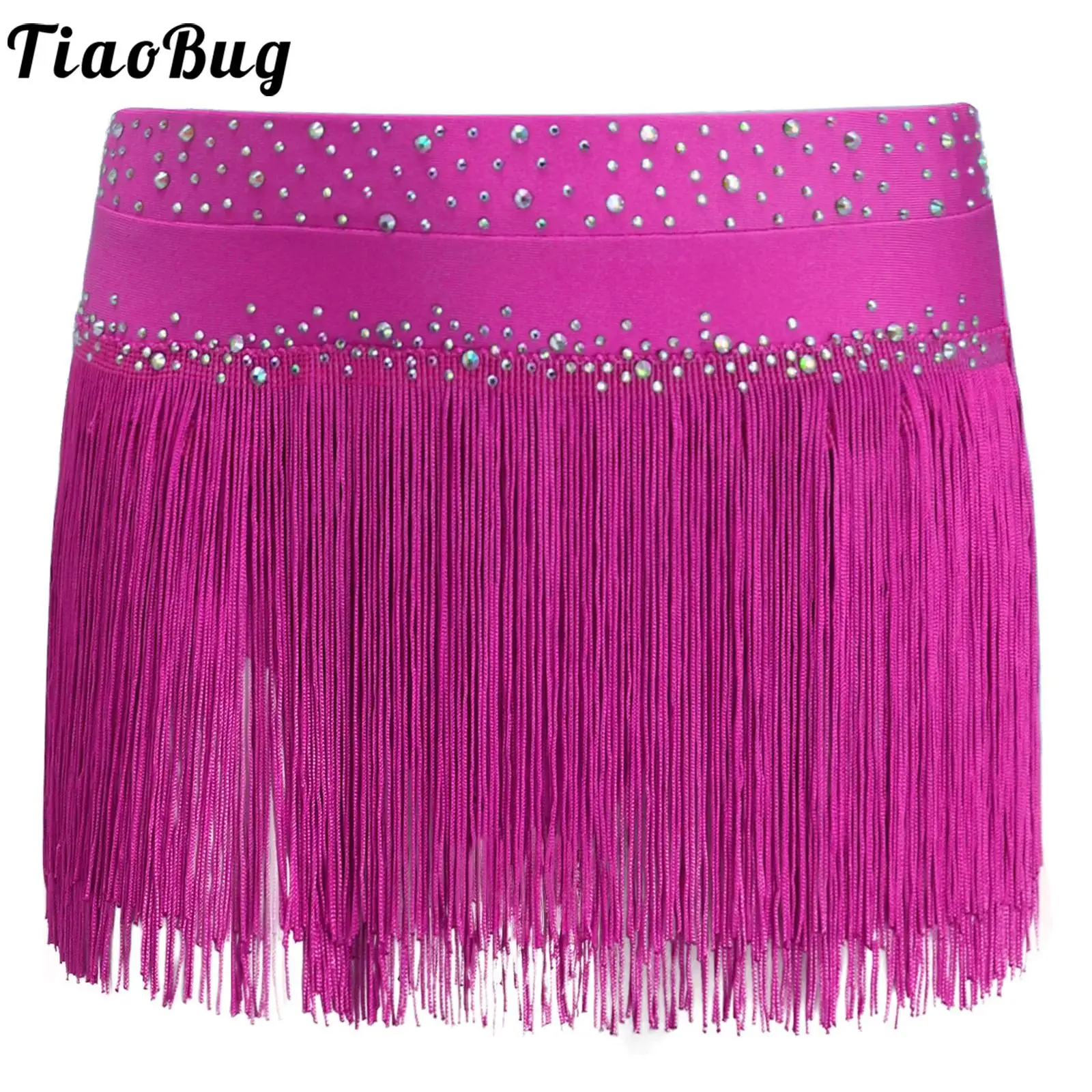 

Kids Girls Fringed Latin Dance Costume Skirts Tango Salsa Sparkly Rhinestones Tassel Briefs Skirts for Competition Performance