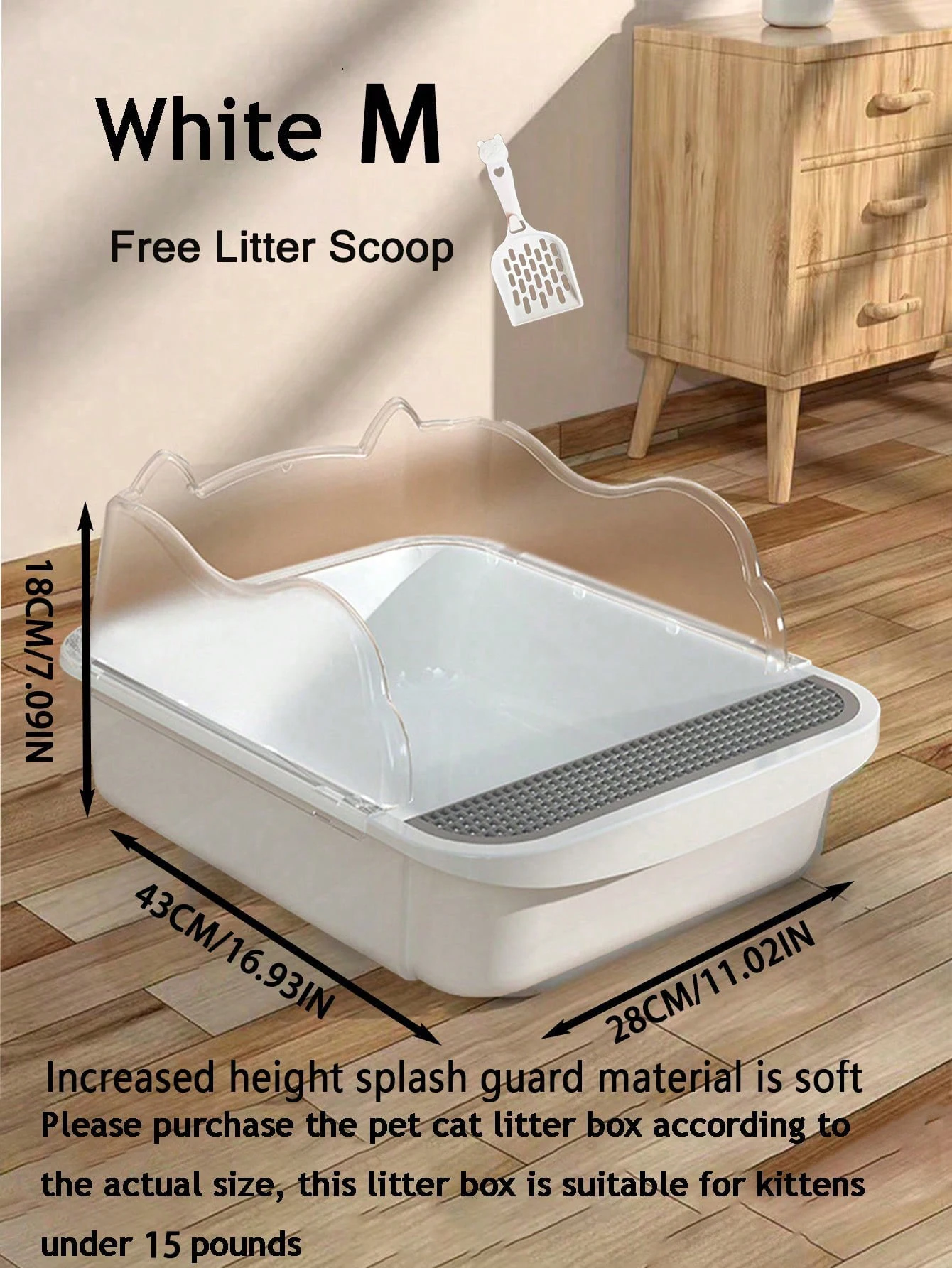 Semi-closed splash-proof litter box (with litter scoop), new stylish semi-open pet litter box for cats, easy to care for