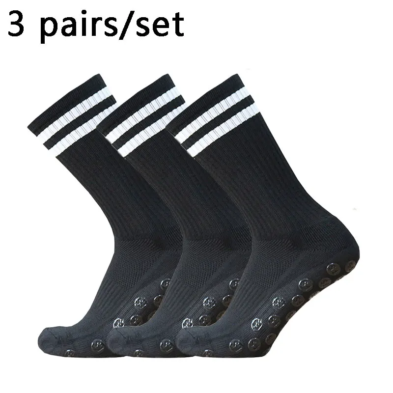 3 pairs of anti slip, sweat and odor resistant FS stripe football socks and sports socks with adhesive points