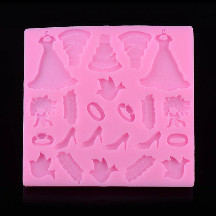 New Arrival Wedding Dress, High Heels Shape 3D Silicone Cake Mold Fondant Cake Tools For Cupcake D259