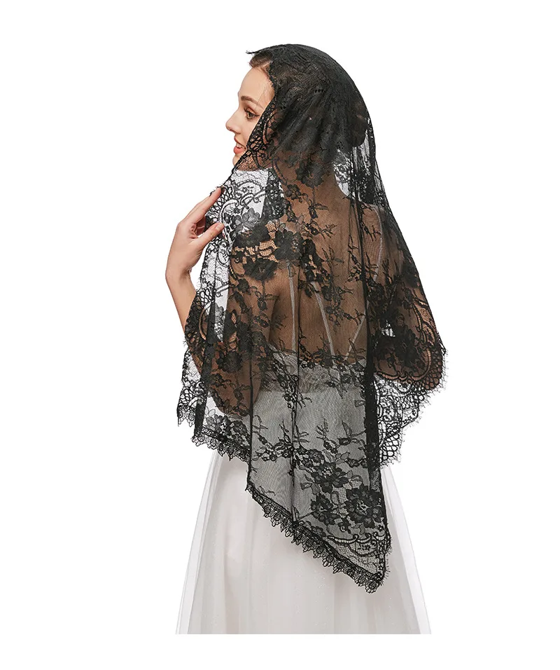 Mantilla di pizzo veli cattolici elegante sciarpa di copertura della testa di massa latina per le donne veli della cappella della chiesa