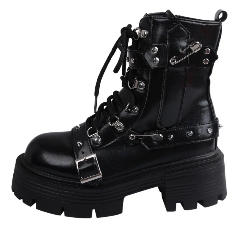 

Women's Platform Boots Punk Style Motorcycle Boots Metal Decoration Cosplay Shoes Sexy High Heels Zip Short Boots Botas De Mujer