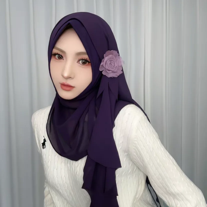 روز زين تصميم الشيفون مسلم الخريف الإناث الجديدة يلتف الحجاب