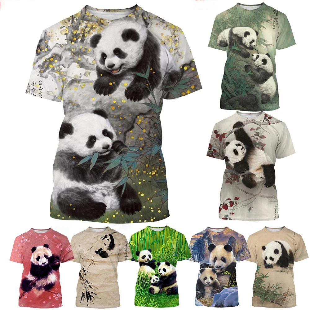 Summer hot selling fashion 3D printed T-shirt cute panda design casual short sleeved comfortable top