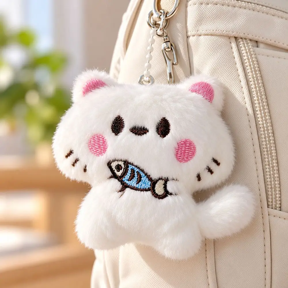 Gifts Soft Touch Plush Cat Keychain Cartoon Cat Hanging Stuffed Cat Pendant Metal Clip Plush Animal Charm Backpack Decoration