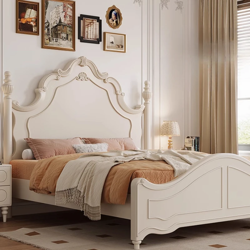 

Girls Design Modern Style Bed Wooden Cream Wind Unique Bed France Headboards Aesthetics Letto Matrimoniale Home Furniture