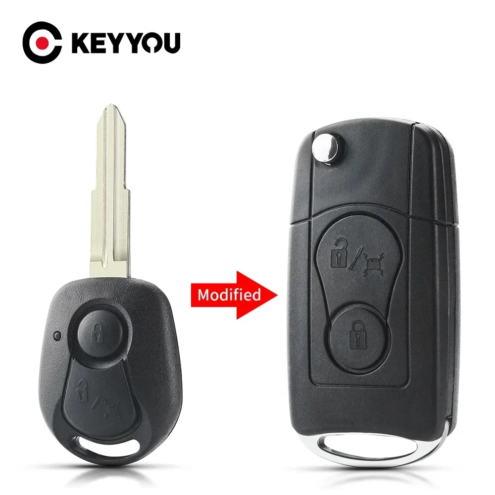 

KEYYOU 2PCS Modified Flip Folding Remote Car Key Shell Case For SsangYong Actyon Kyron Rexton Uncut Blade