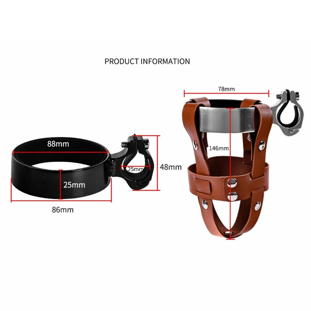 Aluminum Alloy+PU Leather Bicycle Kettle Holder Adjustable Handle Buckle Type Adjustable Cup Holder Retro Style Riding Bracket