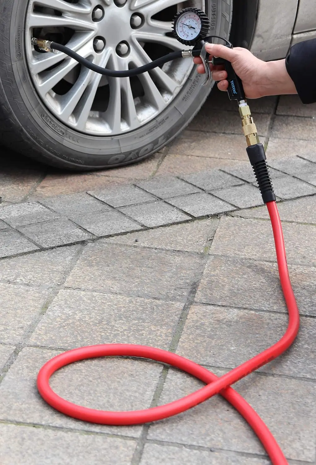 3/8-Inch by 50-Feet Air Hose 300 PSI Heavy Duty, Lightweight, Kink Resistant with Brass Fittings and Bend Restrictors for - view 6