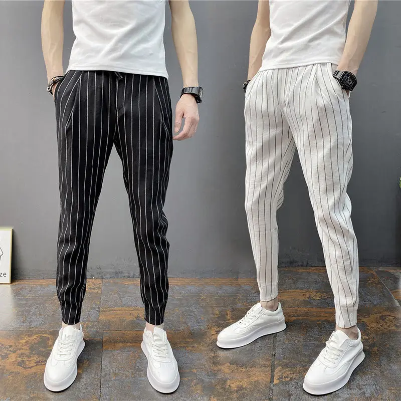 

Autumn 2024 New Striped Casual Pants Men's Trendy Cropped Pants Loose Sports Pants Fashion Men's Sweatpants
