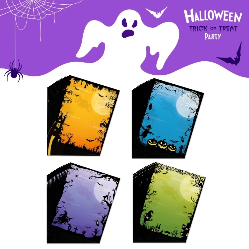 

Pack of 60 Sheets Halloween Stationery Paper 4 Designs, for Halloween Newsletter