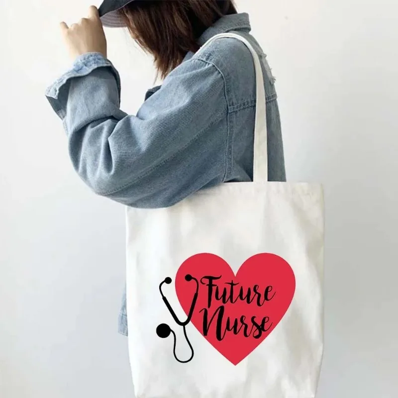 Funny Anatomy Doctor Nurse Medical Medicine Health Heart Flower Stethoscope Shoulder Canvas Totes Bag Harajuku Shopping Handbags