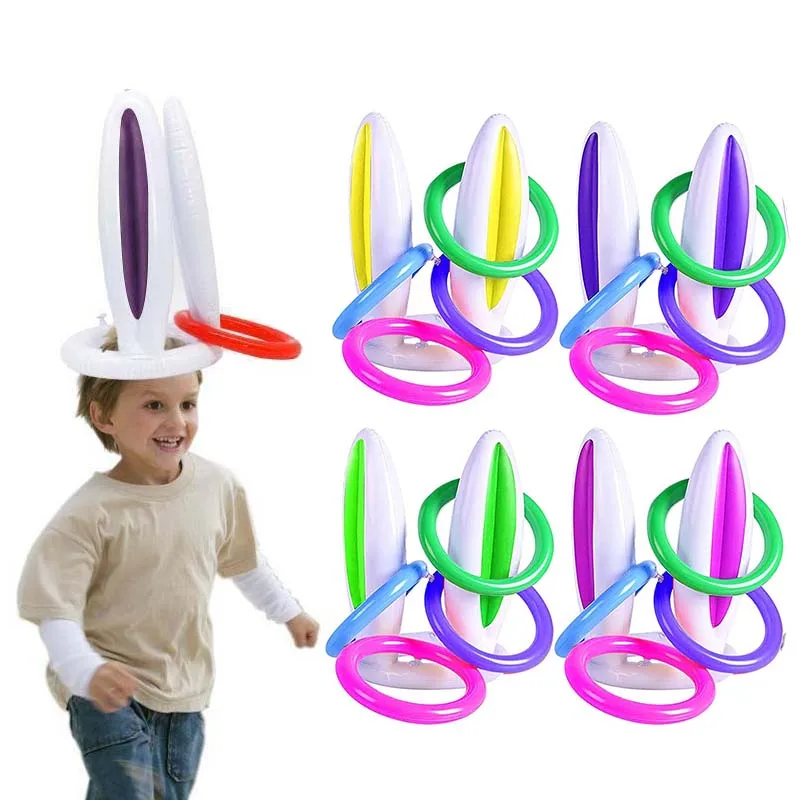 Easter Party Outdoor Toss Game Inflatable Bunny Ring Toss Game Easter Rabbit Ears Ring Toss Party Games Inflatable Toys Gift