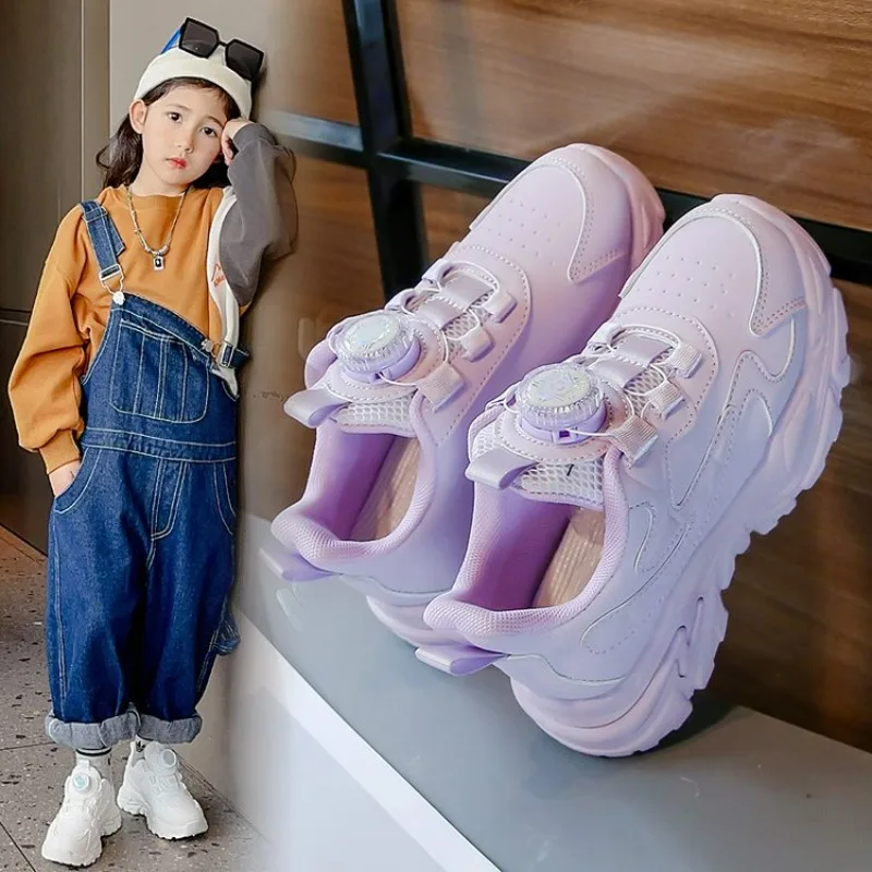 2024 New Anti-skid Leather Kids Sneakers for Girls Casual Walking Footwear Non Slip Children Boys Sport Running Sneaker