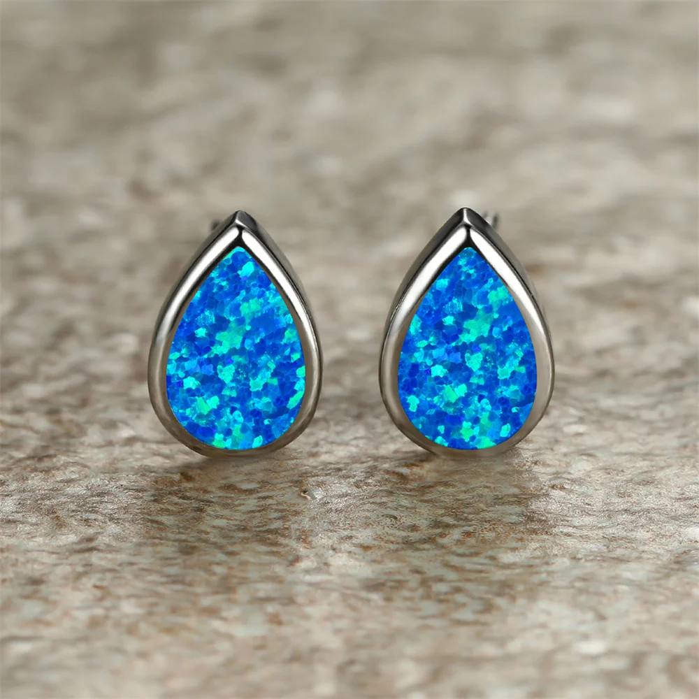 الأبيض الأزرق أوبال قطرة الماء حجر أقراط صغيرة موضة فضية اللون الكمثرى قطع جوهرة الميلاد مجوهرات الزفاف للنساء #1