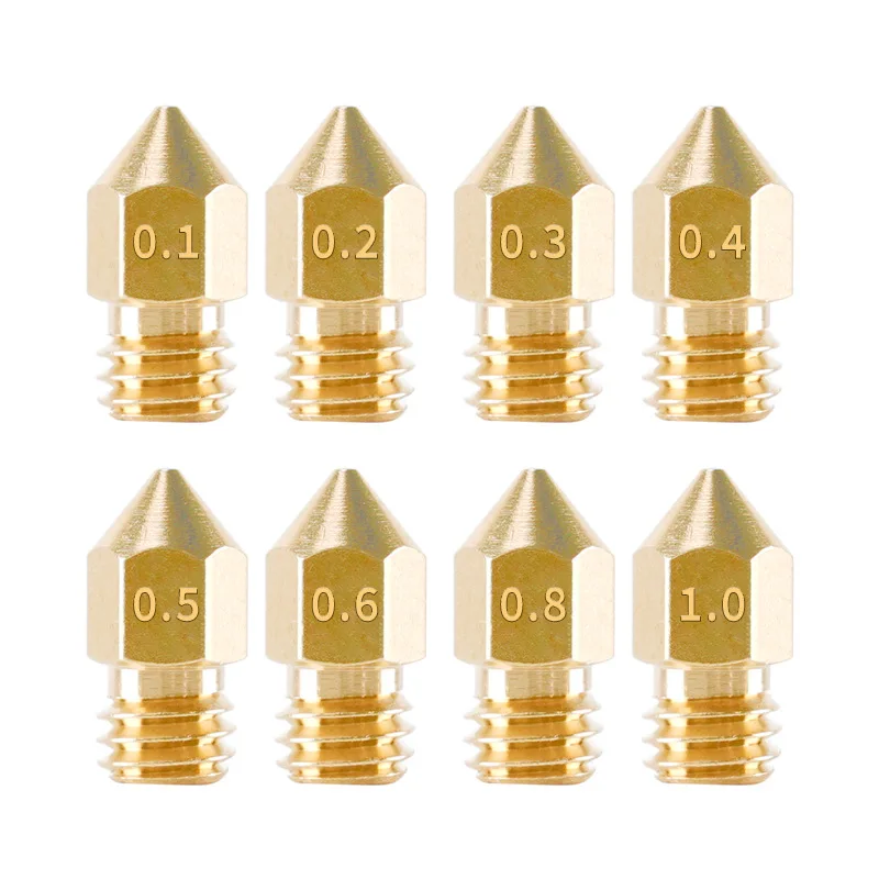 10/20PCS MK8 Brass pointed nozzle0.1MM 0.2MM 0.3MM 0.35MM 0.4MM 0.5MM 0.6MM 0.8MM 1.0MM/1.75mm  3D Printer Accessories