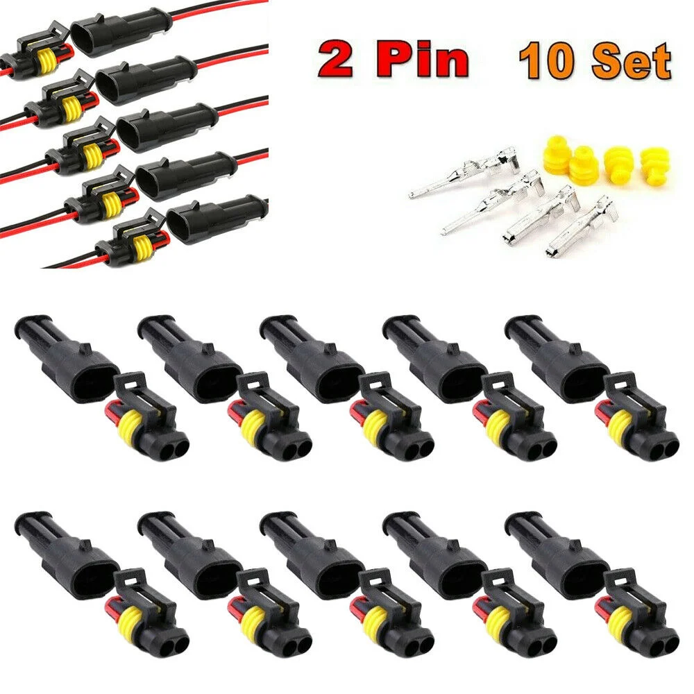 10 Kit 12V 2Pin Cable Wire Connector Plug Waterproof Sealed For Electrical Car