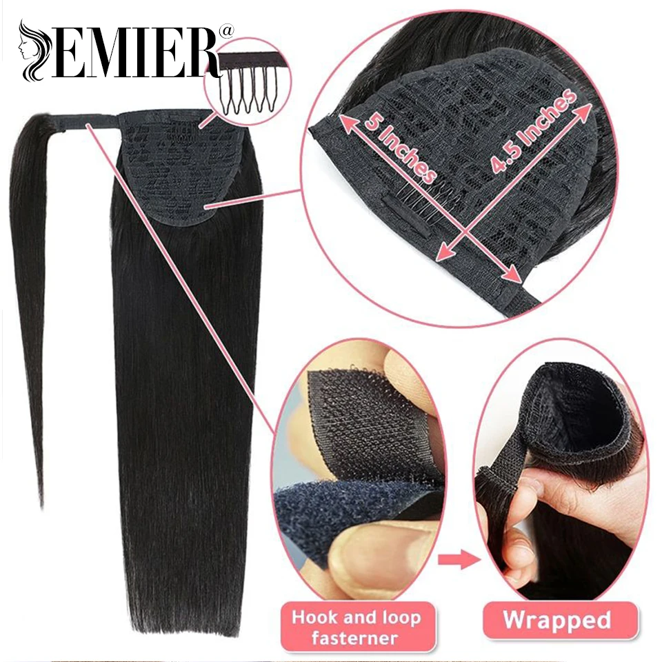 Paardenstaart Menselijk Haar Remy Europese Steil Haar Extensie Voor Vrouwen 60G/70G/100G/120G Natuurlijke Kleur Hoge Staart Clip In Extensions