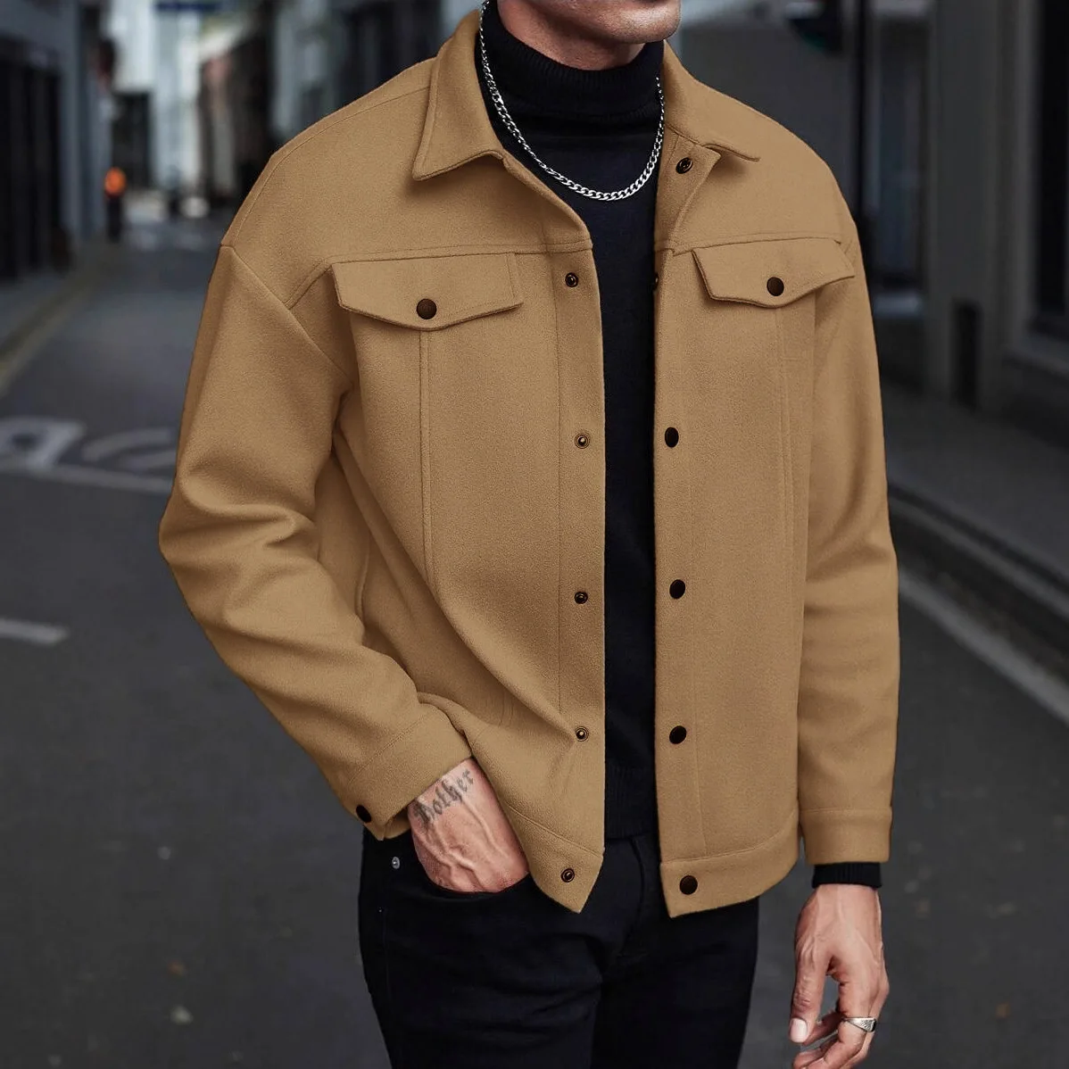 

Твидовое мужское пальто Jaet в стиле ретро, повседневное пальто с лацканами Spor, простая осенне-зимняя новая модель, облегающая длинная свек обычной длины