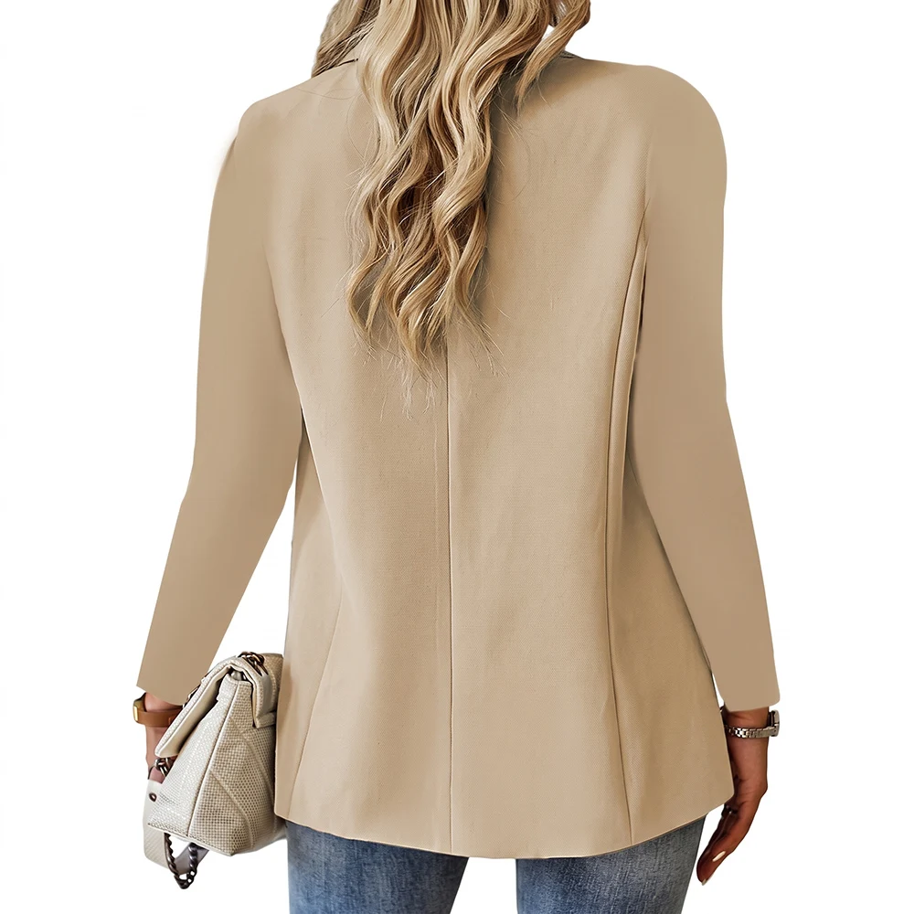 Women Casual Blazer Single Button Lapel Long Sleeve Office Business Suit Jacket Solid Color Pocket Workwear Outerwear