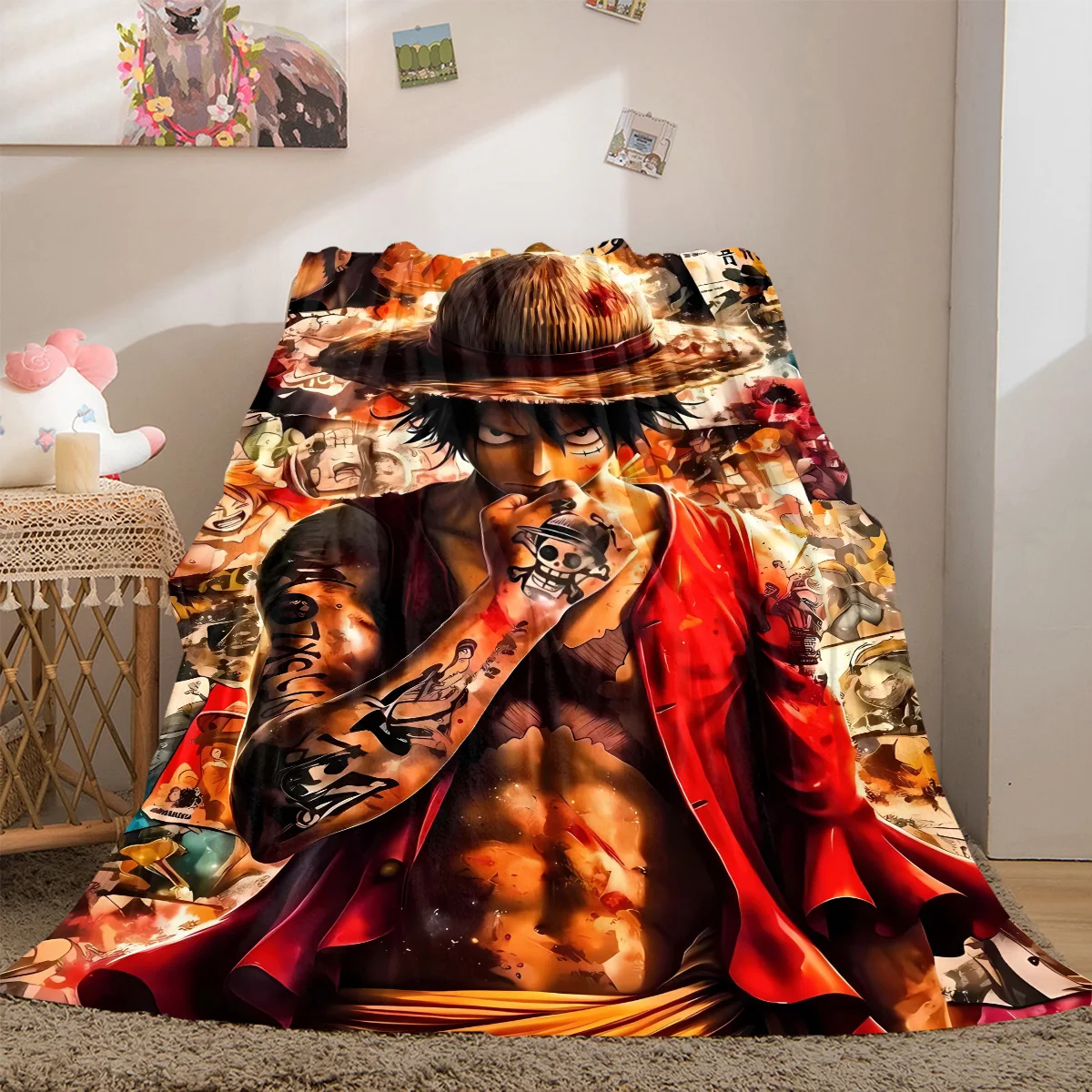 Anime One Piece Flannel Lightweight Blanket Home Decor Sofa Bed Travel Cover Family Gift For All-Season LXR164