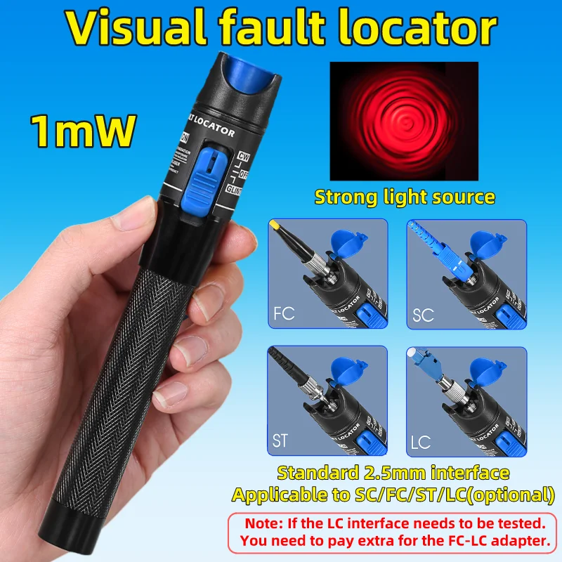 

1mW Visual Fault Locator Optical Fiber Cable Testrer Pen Style Red Light VFL SC/FC/ST 2.5mm Interface FTTH Fiber Optic Test Tool