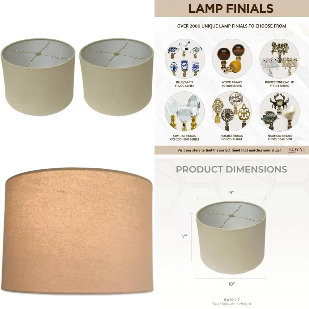 

Shallow Drum Linen Beige Hardback Lamp Shade Set of 2, 9x10x7 Inches, Compact Design for Home Lighting