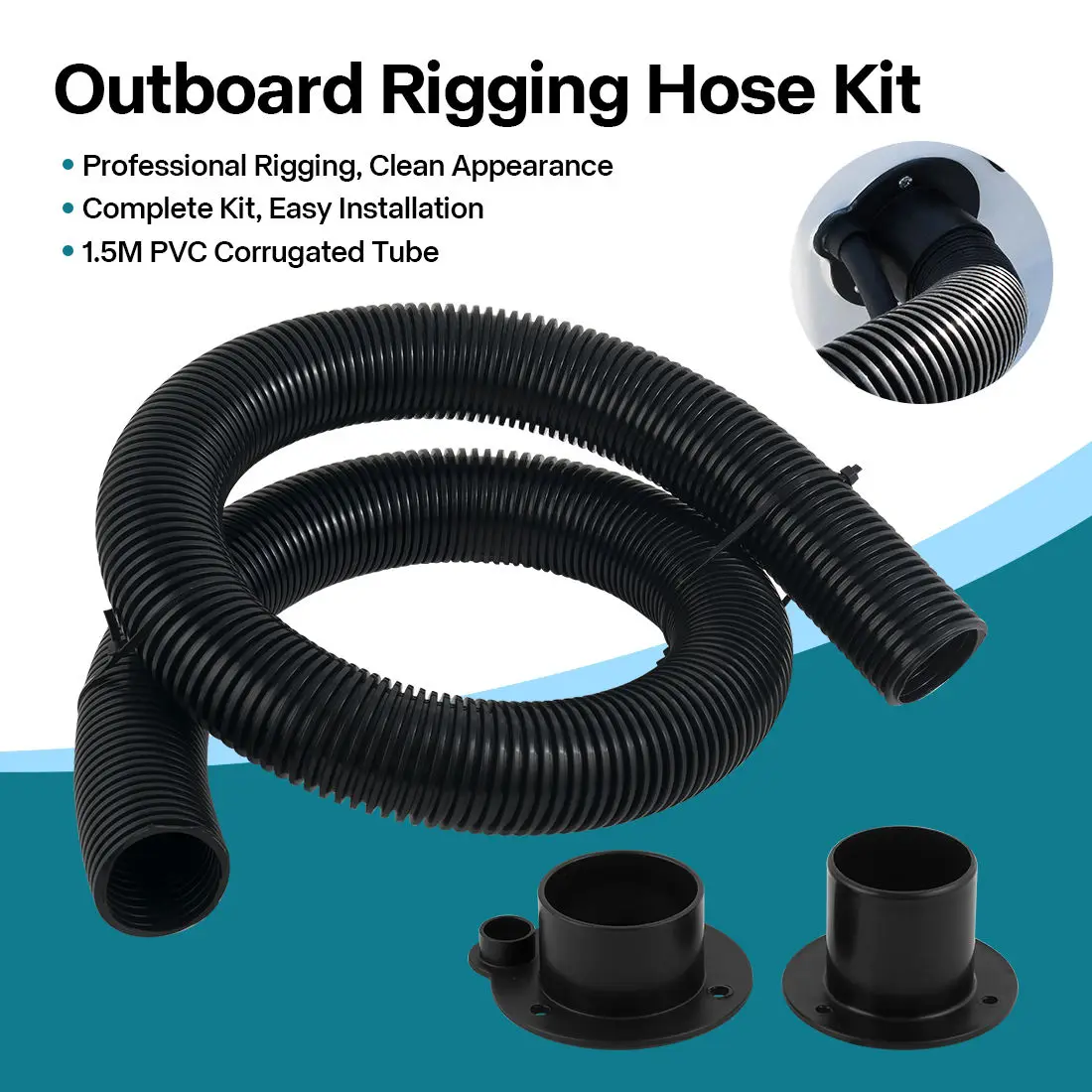 2 Inch 5FT Outboard Rigging Hose Kit Marine Engine Cable Protector PVC Corrugated Tube with UV Resistant Flang