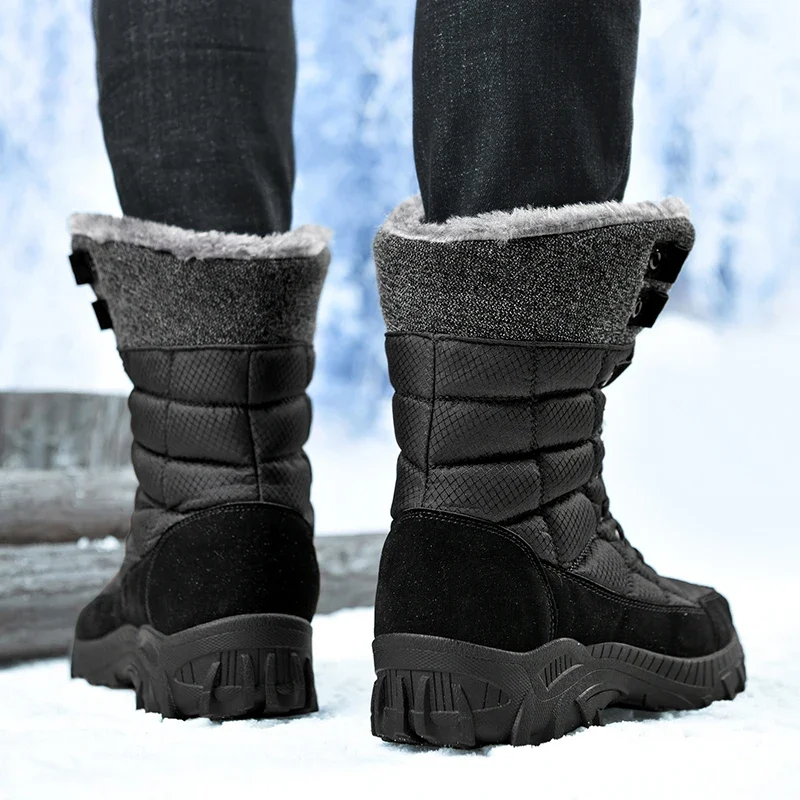 Botas de caminhada de couro impermeável para homens, super quente, top alto, tamanho grande, tênis ao ar livre, botas de neve de inverno, alta qualidade