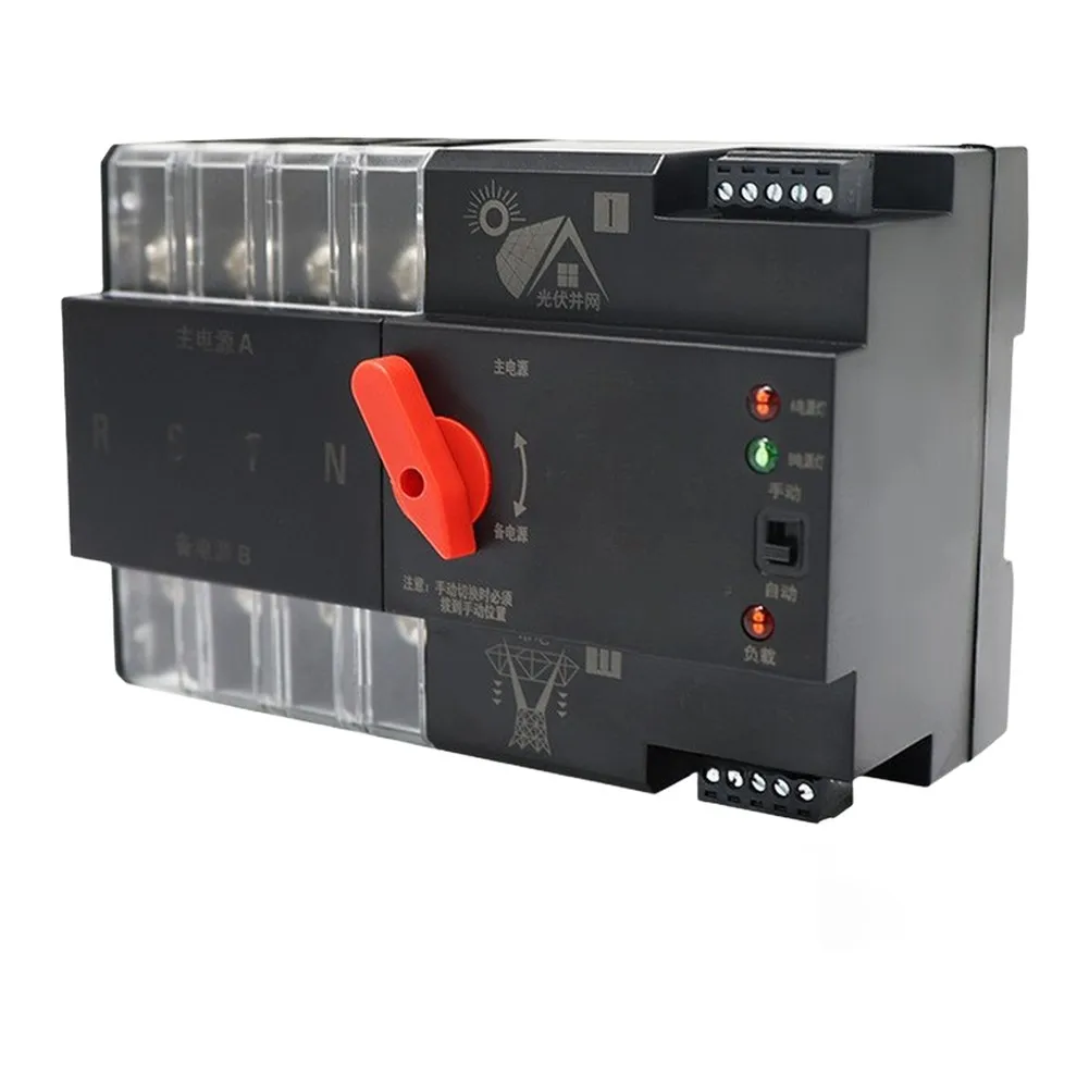 AC 220V Dual Power Transfer Switch 4P For Solar Storage, 8ms Fast Switching, Manual/Auto Mode For Grid/Generator