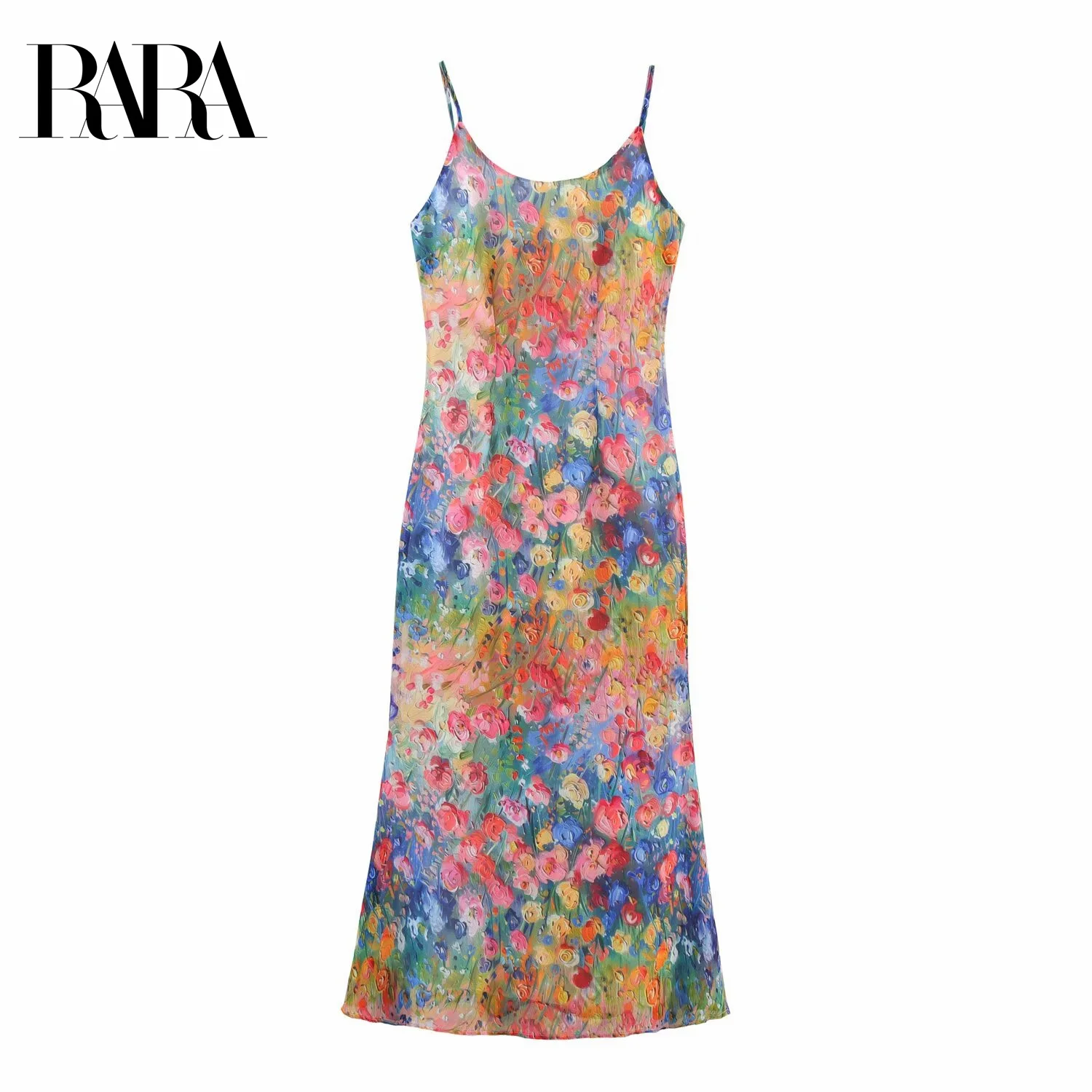 

RARA Womens Elegant Sexy Vacation Style Sleeveless Spaghetti Strap Mid length Straight Fit Bodycon Printed Dress