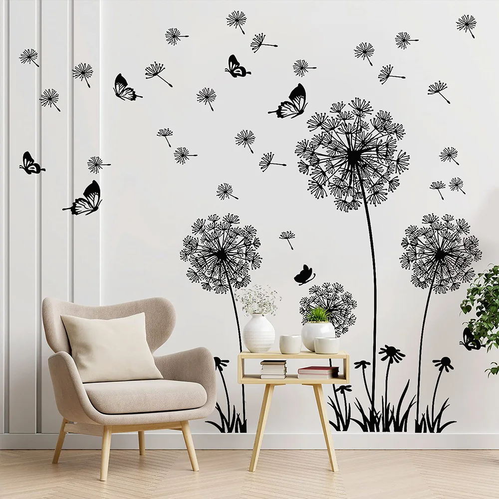 Black Dandelion Decorative Wall Stickers Sitting Room Bedroom Wall Stickers Household Adornment PVC Wall Decals Mural Art Poster