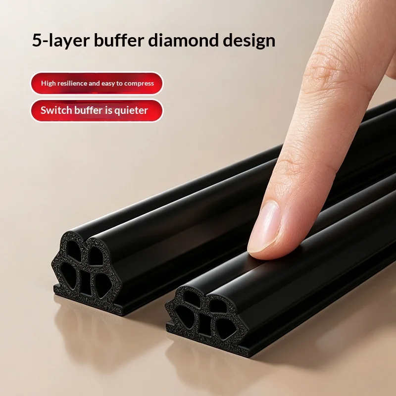 6.5m Multiple Layers Door Seal Strip Self Adhesive High Resilience EPDM Foam Soundproof Windproof Weather Stripping for Gap