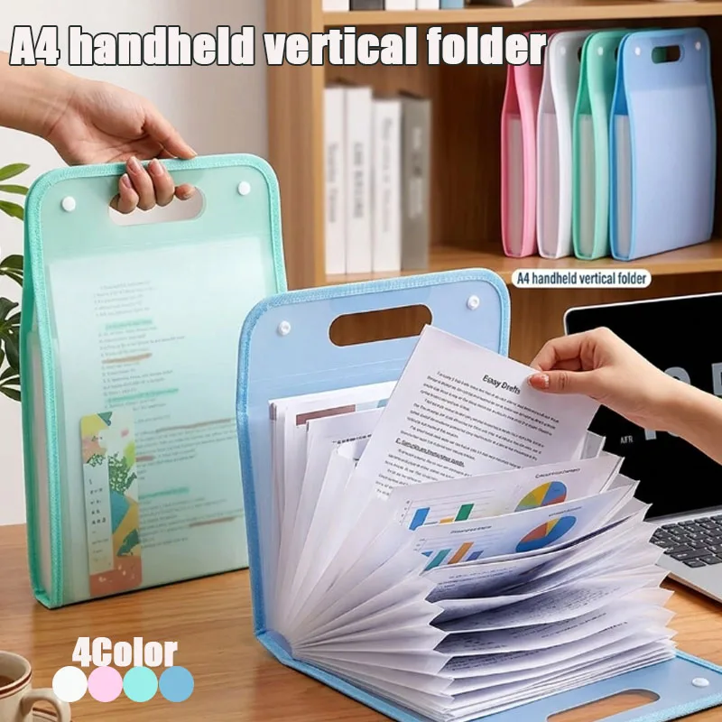 1-2PCS  A4 Expanding File Folder 13 Compartments Portable Handled Organizer for Test Paper Homework Document Classification