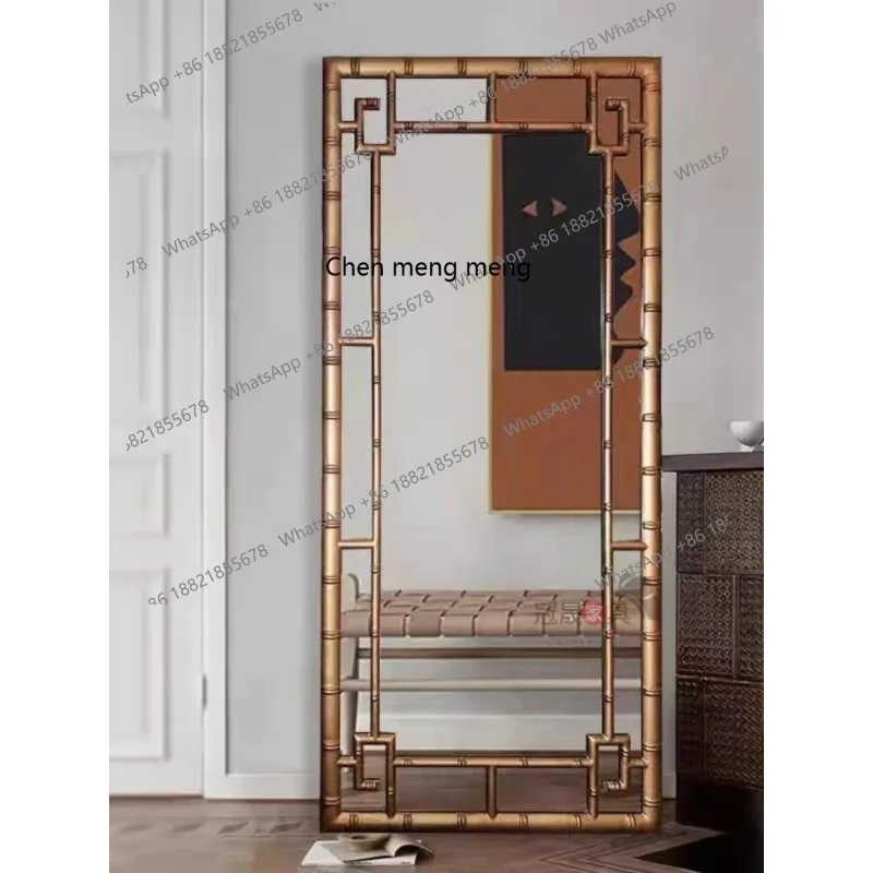 B67 floor-to-ceiling full-length mirror French medieval full-length mirror household living room entrance bamboo joint
