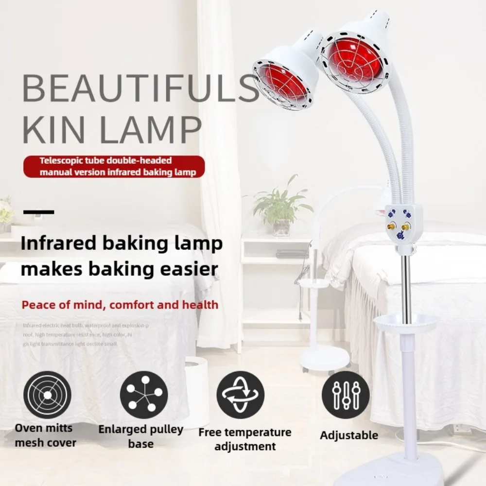 Infrared Lamp, 275W Near Infrared Light Therapy Double Head Infrared Baking Lamp with Stand Stury ,Adjustable Intensity & Angle