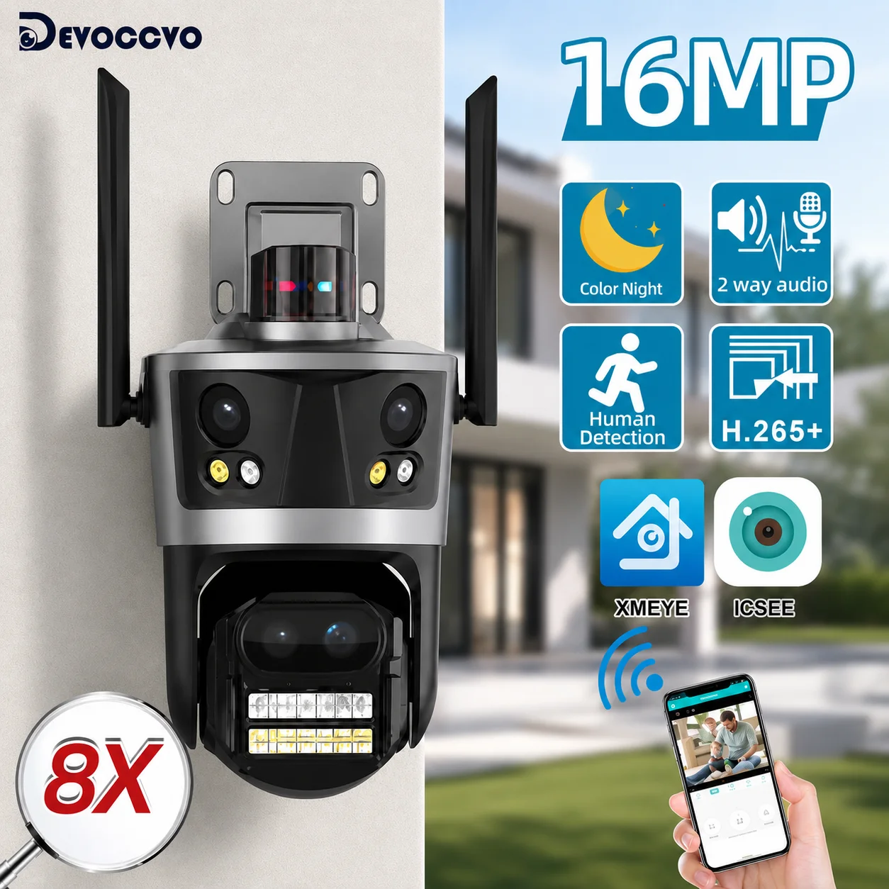 Home Cinema Outdoor - ICsee 보안 카메라 8K 16MP 4개의
