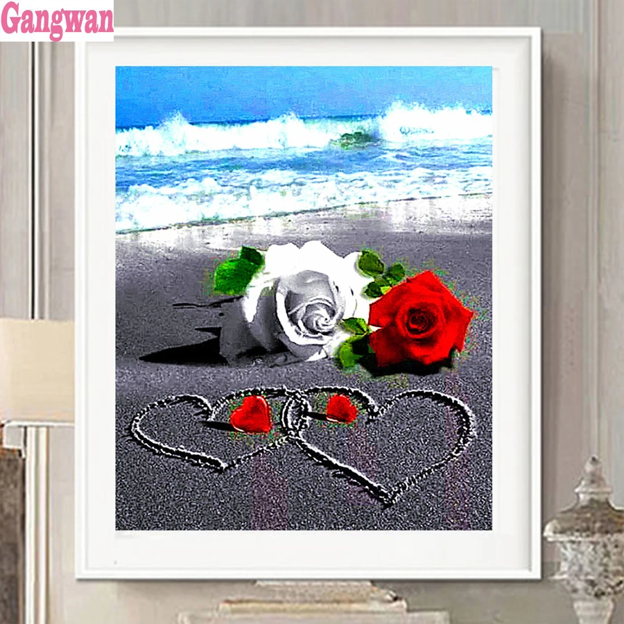 Diamond Painting sea Rose Flower landscape Decoration Full Square round Rhinestone Picture Handcraft Valentine's Day present