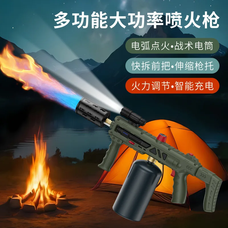 Hot Selling Outdoor High-temperature Flame Spraying Gun Head Camping Baking Barbecue Handheld Flame Thrower Large Flame Garden