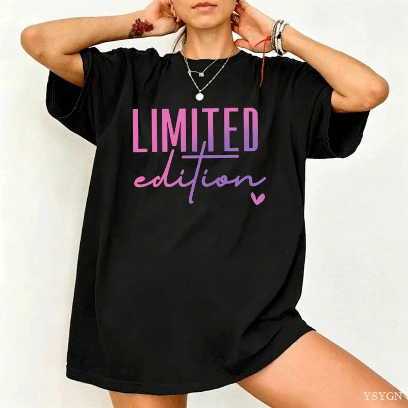 Women Limited Edition Letter Graphic T Shirt Minimal Heart Print Short Sleeve Tops Cotton Ladies Tees Daily Basic Summer Wear