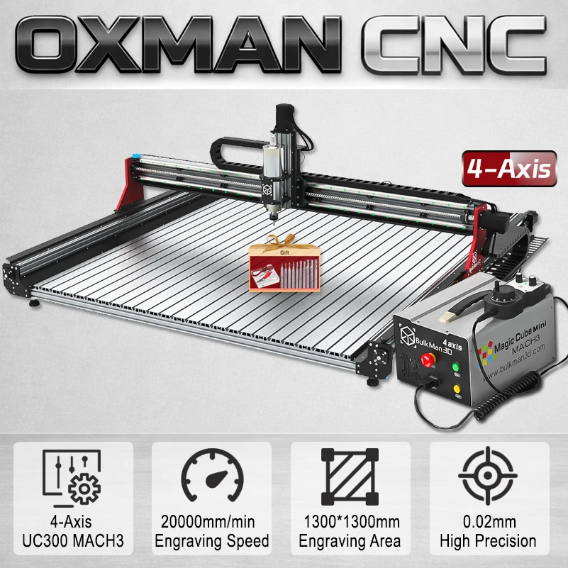 

BulkMan3D OXMAN 4 Axis CNC Router SFU1610 Ball Screw Dual Linear Rails Mach3 Control Engraving Machine for Wood Metal Acrylic