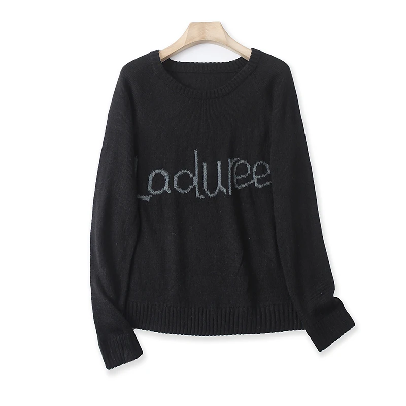 

Loose round Ne Long Sve Letter Knitted Sweater Autumn Winter New Sle Women's Faionable Youthful Knitwear Top