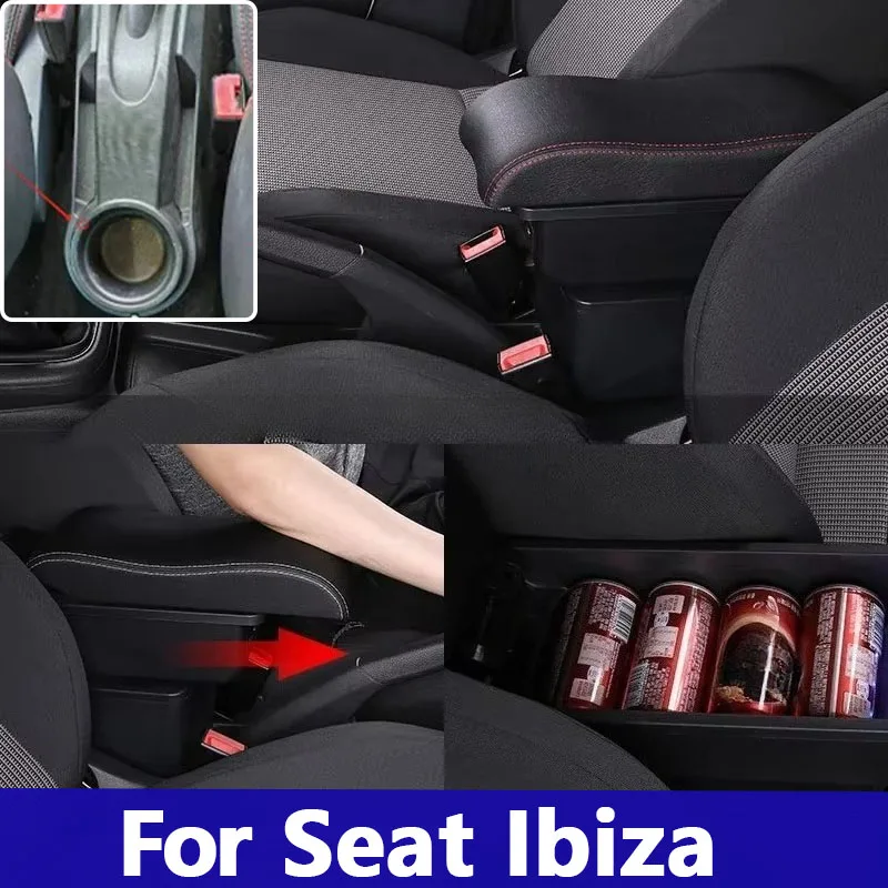 

For Ibiza 6j Ibiza 6L armrest box For Seat Ibiza Car Armrest Central storage Box Retrofit with USB Interior Car Accessories