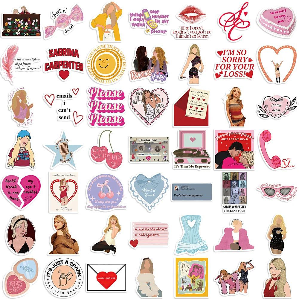 

10/30/50pcs Sabrina Carpenter Singer Cartoon Stickers Decoration DIY Phone Notebook Luggage Guitar Pink Girls Decals Fans Gift