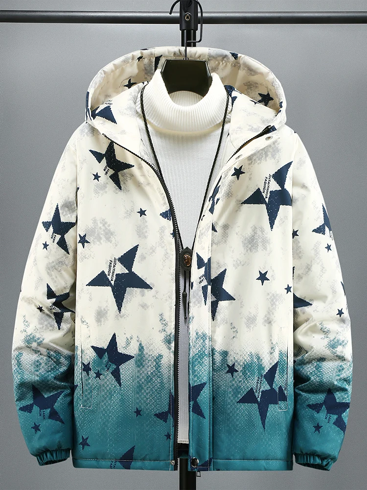 

Мужская зимняя хлопковая куртка с принтом, утепленная, с капюшоном, двойной хлопковый слой, большие размеры, модная мужская хлопковая одежда