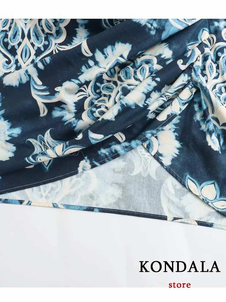 KONDALA-Vestido corto informal con estampado para mujer, minivestido con pliegues, cuello en V, corte recto, para vacaciones de verano, 2023