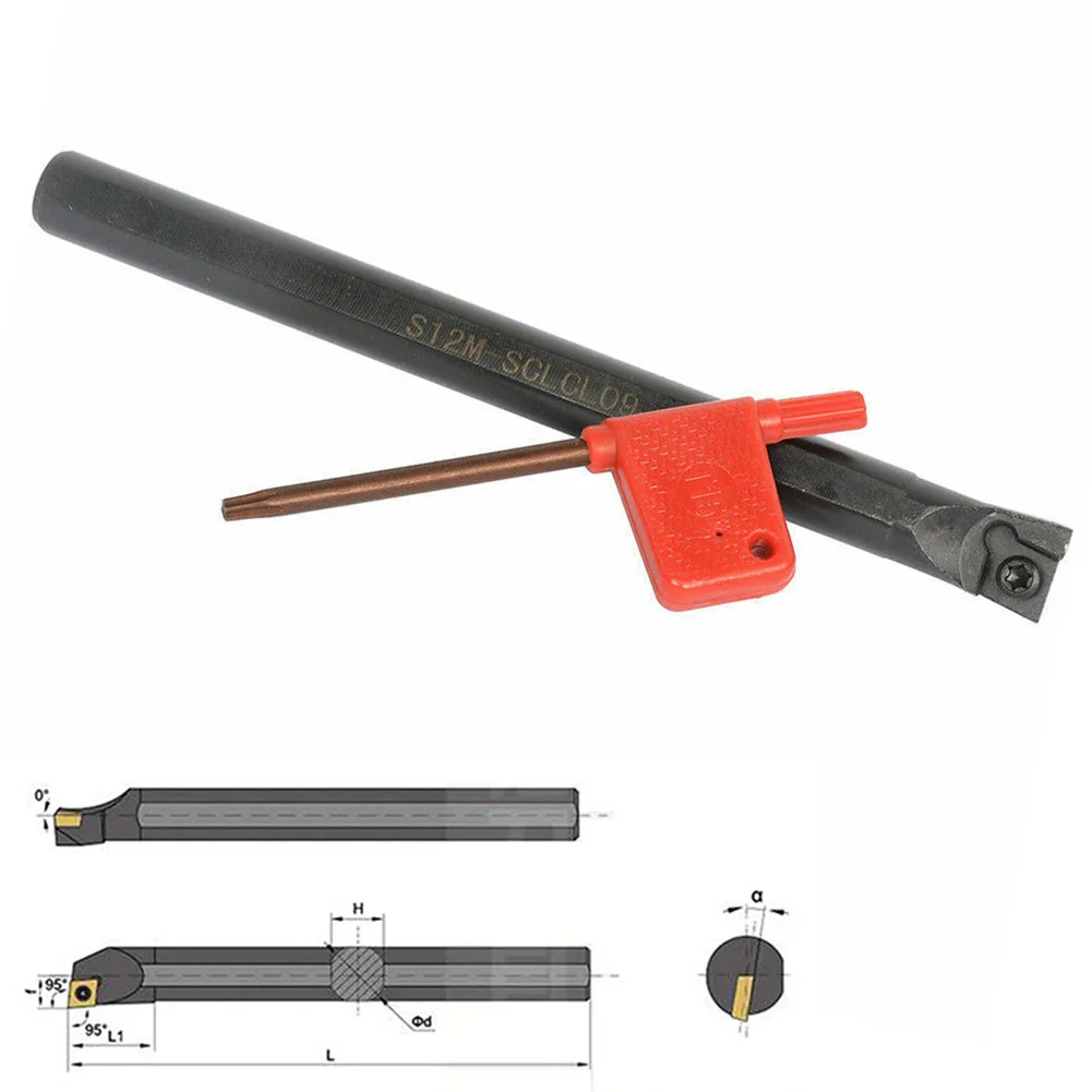 Portaherramientas Portaherramientas de torneado BARRA DE BORING INDEXABLE Mano izquierda 95 grados S12M-SCLCL09 con llave T8 Negro Hogar
