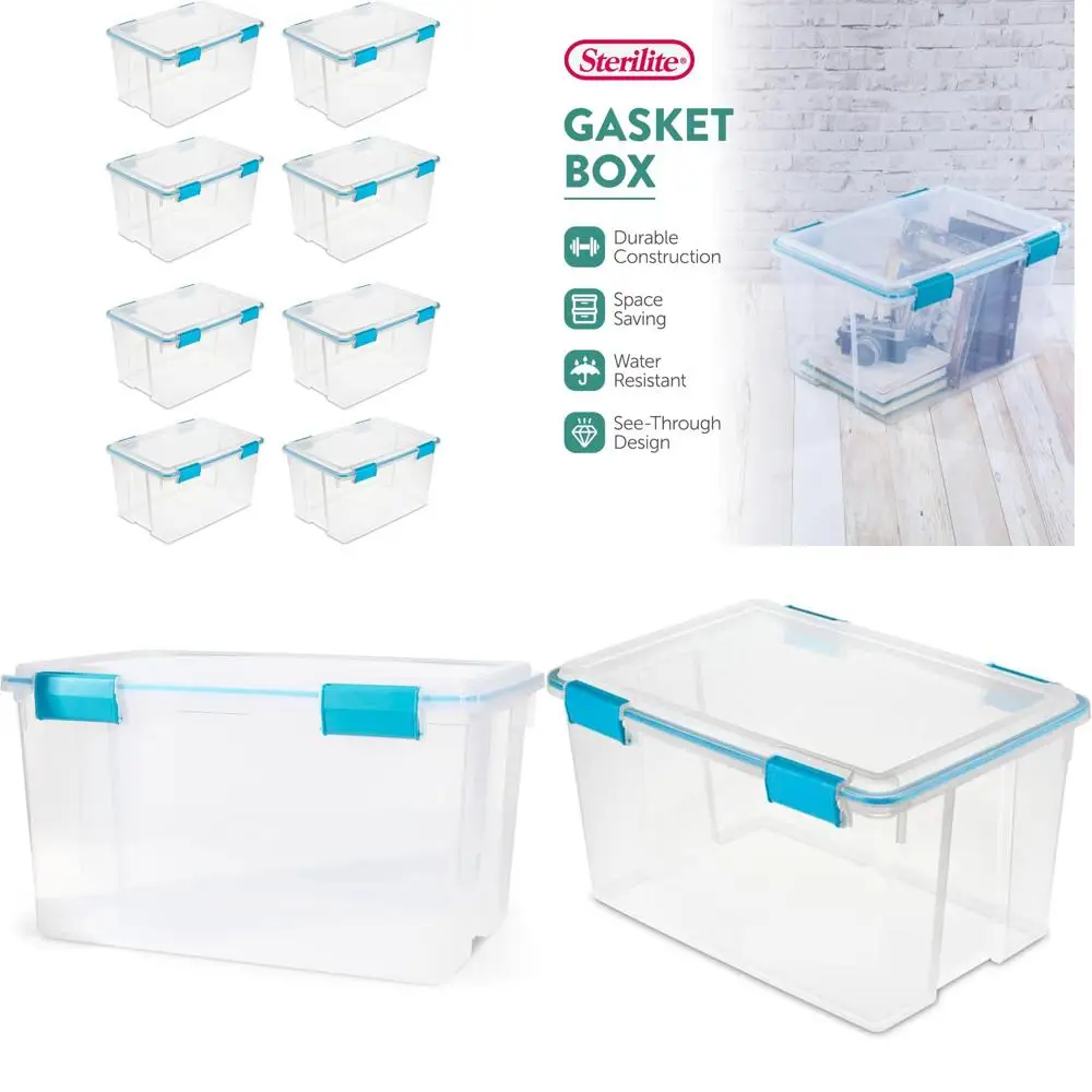 Cajas de almacenamiento apilables con asa de 2 capas, paquete de 12, transparentes con pestillos de colores para organización del hogar y la oficina