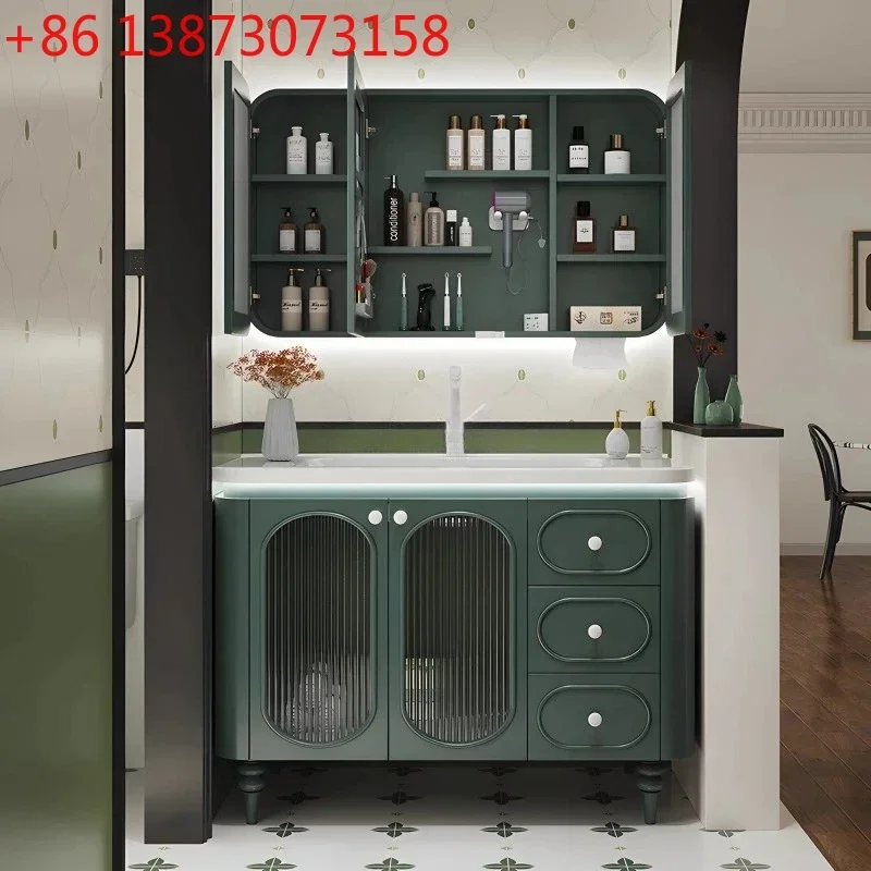 Oak antique floor-to-ceiling ceramic integrated basin, bathroom cabinet combination, bathroom sink